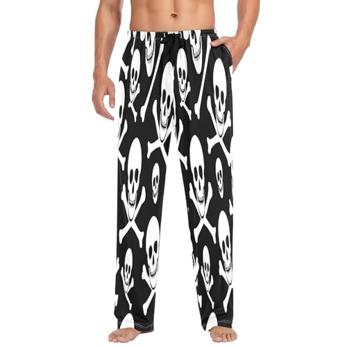 Qilmy Halloween Skull Men's Cotton Pajama Pants, Lightweight Lounge Sleepwear with Drawstring and Pocket
