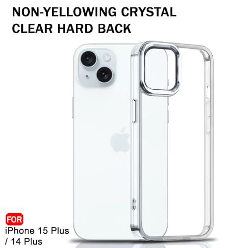 Image of TheGiftKart Hybrid Back Cover Case for iPhone 14 Plus / 15 Plus | Built-in Stand | Shockproof Hard Back Case Cover for iPhone 14+ / 15+ (PC & TPU, Clear Back, Transparent Sides)