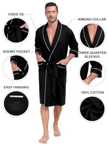 Image of COLORFULLEAF 100% Cotton Men's Bathrobes Summer Kimono Short Sleeve Lightweight Soft Breathable Spa Robe for Men