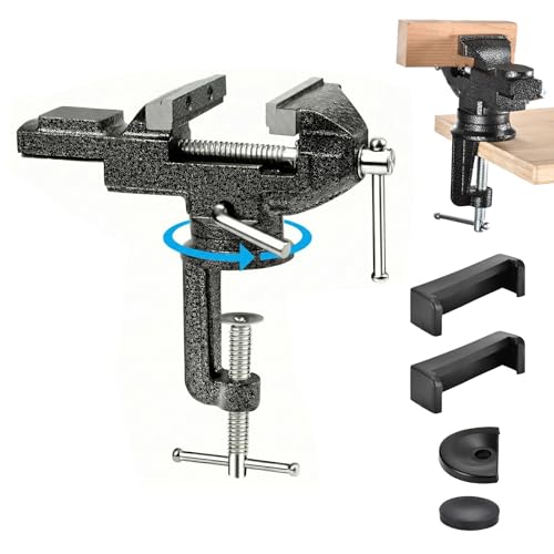 Small Bench Vise 3.2" Clamp-On, Light Duty Hobby Vise with 360° Swivel Base, Portable Table Vise for DIY, Craft, Jewelry, Model Making (Light Duty Workbench Use)