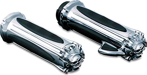 Kuryakyn 6295 Premium Handlebar Grips with Zombie End Caps and Throttle Boss for Dual Cable Throttle Control: 1982-2019 Harley-Davidson Motorcycles, Chrome, 1 Pair