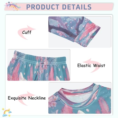 Pajama Sets Long Sleeve Kawaii Axolotl Pink Cherry Blossoms Soft Comfy Sleepwear 2 Piece PJS 3-8T4