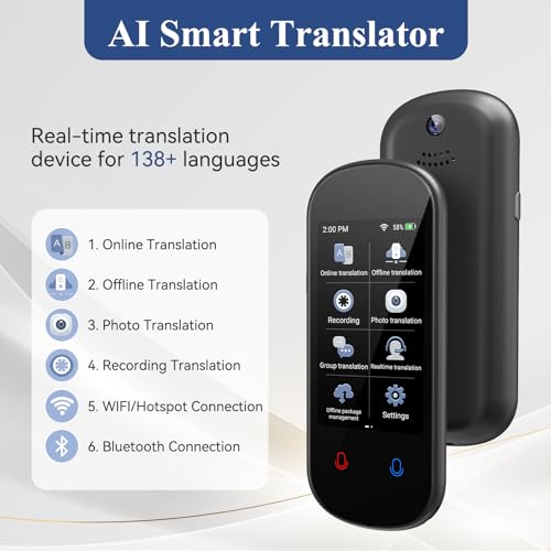 Language Translator Device, 2024 Two-Way AI Voice Translator for Voice/Text/Offline/Photo Translation 138+ Language Online Translation Portable Tow Way Translator Device for Business Learning Travel 4 Language Translator Device, 2024 Two-Way AI Voice Translator for Voice/Text/Offline/Photo Translation 138+ Language Online Translation Portable Tow Way Translator Device for Business Learning Travel - Image 2