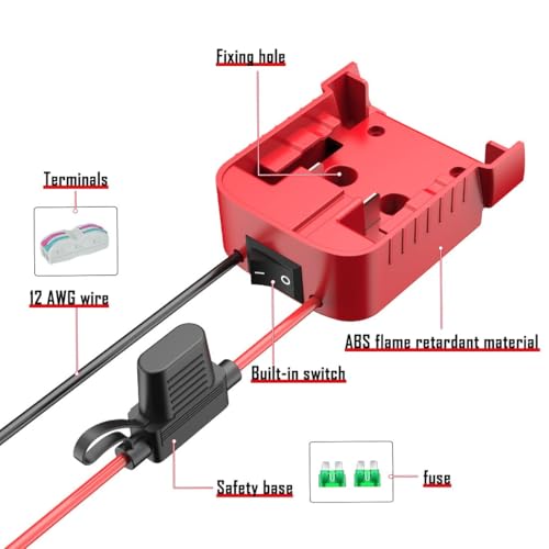 POFET Batterieadapter Power Wheels Adapter für Milwaukee 18V Battery Dock Stromanschluss mit Schalter Sicherungshalter für RC Car Toys Robotics