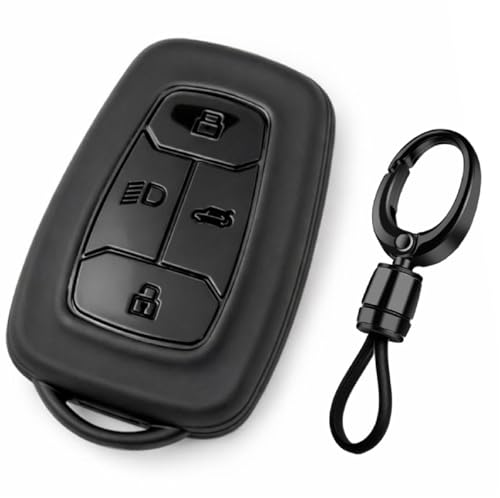 Image of JVCV Soft TPU Cover Compatible with Tata Nexon EV, Harrier, Tiago EV, Altroz, Tigor, Safari, Punch 4 Button Smart Key | Scratch-Resistant Protective Case (Matte Black Style A)