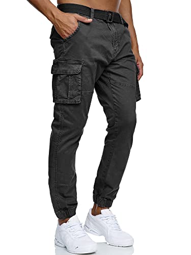 Indicode Herren Kerr Cargohose aus 98% Baumwolle inkl. Gürtel | Cargo Hose für Männer Black M