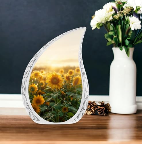 Image of Sunflower Field Urns for Human Ashes Adult Male & Female, Large Cremation Urn for Human Ashes Adult Mom & Dad, Funeral Memorial Urns Mom & Dad 10 Inch