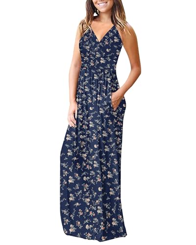 Image of AUSELILY Maxi Dresses for Women Summer Casual Sleeveless V Neck Wrap Dress | Sleeveless Long maxi dress with wrap V neck & side pockets, for formal cocktail, beach & casual daily wear