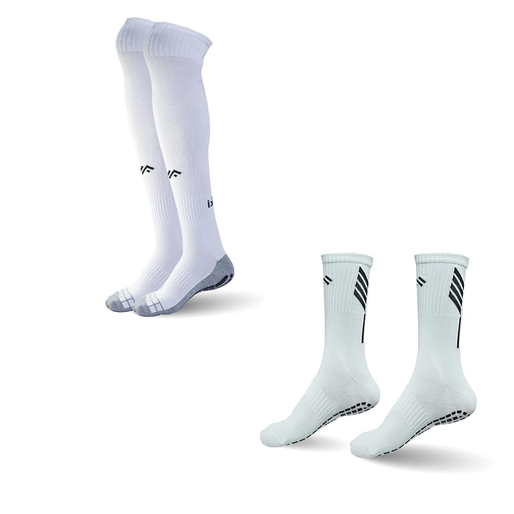 Calf Lenght & Over the Knee Anti-Slip Football Socks Combo Pack for Men&Women (White)-image-7