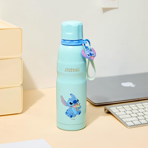 Image of MINISO Disney Lilo and Stitch 20 oz Water Bottle with Detachable Charm -Stainless Steel Insulated Tumbler with Straw and Lid Travel Cup for School Sports Office Gifts for Girls Boys Kids