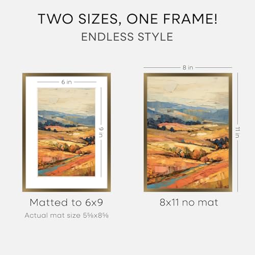 Image of Homeforia 8x11 Bronze Picture Frame, High-End Metal, 6x9 Mat, Glass | High End Aluminum, Tempered Glass, Acid-Free 6x9 Removable Mat, 8x11 in Edge-to-Edge Display 11x8, Wall Kit, Set Of 1