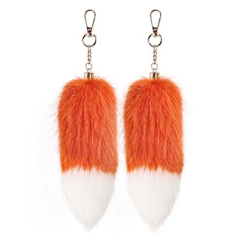 whitefeather 2 Pcs Fox Tail Keychain Foxtail Fluffy Plush Tail Keychain for Bag Charm Purse Charm Cosplay Accessories