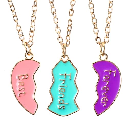 BFF Freundschaftskette 3er Set Herz Anhänger Magnetisch für Mädchen Damen Partner Kette Beste Freunde Schmuck Set Geburtstagsgeschenk Freundschaftsketten für 3 Mädchen Damen Freundschaft Geschenk