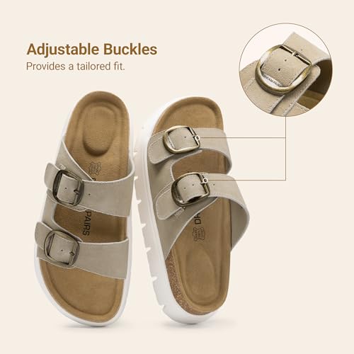 DREAM PAIRS DREAM PAIRS Women's Platform Sandals Wedge Chunky Heel Slip-on Comfort Slides with Arch Support Cork Footbed Adjustable Buckle Summer Slide Sandals,Size 7,Beige,SDSS26007W