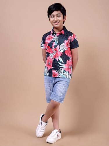 Image of Boys Printed Casual Shirt Short Sleeve Button Down Beach Shirt for Kids