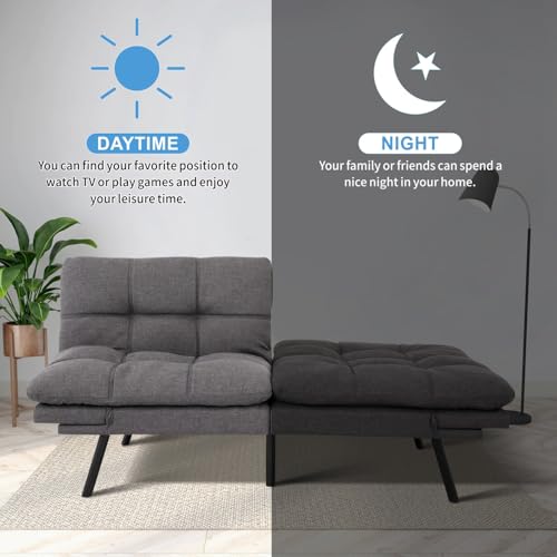 Image of MUUEGM Futon Sofa Bed, 71 inch Convertible Linen Memory Foam Couch Bed, Modern Backrests Armrests Love Seat for Living Room,Apartment,Office,Charcoal Grey Sleeper Couch