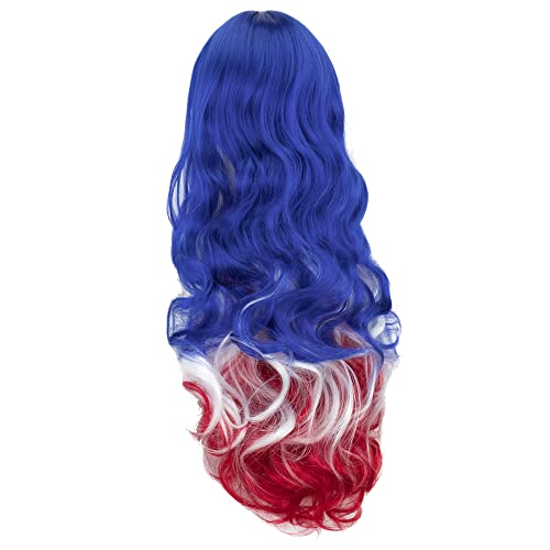 IMISSU Flag Color Design Hair Cosplay Wigs with Bangs Halloween Costume Wig (FR Flag Blue White Red) - Image 4