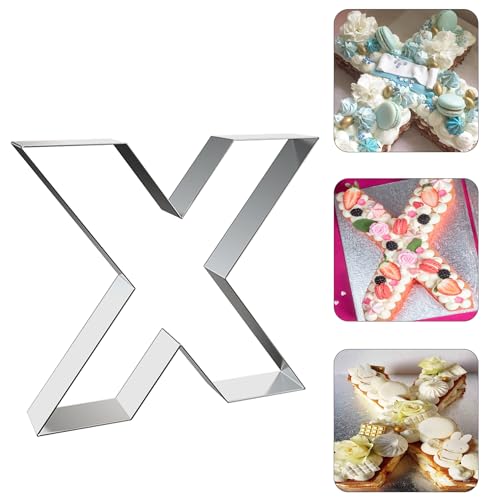 ZADE 8 Inch Alphabet X Cake Mousse Mold 304 Stainless Steel Large Size Letter Alphabet Tiramisu Cheesecake Mold Bakeware 3D Cake Dessert Baking Pan for DIY Birthday Wedding Party
