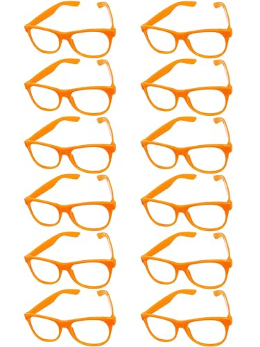 EaciTown 12 Pack Costume Glasses Neon Frame Only No Lens Glasses for Halloween Decor Birthday Party Favors (Orange)
