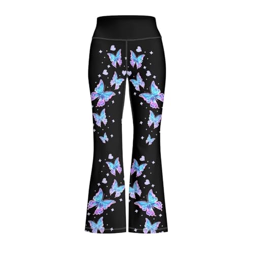 Rweroyiu Girls Flare Leggings Colourful Fantasy Magic Butterfly Leggings for Girls 7-8 Fashion Pants for Girls Activewear Leggings Wide Leg Butt Lifting Ruched Booty Pants for Gym Jogging