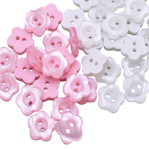 HoAhaMay 120 botones de costura en forma de flor, de plástico de doble orificio, diámetro de 12,5 mm, botones en forma de flor, minibotones, adecuados para manualidades, punto y decoración (blanco