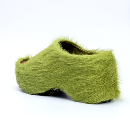 Image of XOBZJH Long-Hair Calfskin Chunky Clog Slide for Women - Memory Foam Luxury Slip on Shoes Women's Mules & Platform Clogs,Designer Mules for Women 2025
