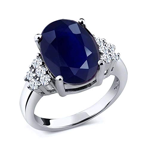 Gem Stone King 5.30 Cttw Blue Sapphire Engagement Ring For Women | 925 Sterling Silver | Oval 12X10MM | Gemstone Birthstone | Available In Size 5, 6, 7, 8, 9