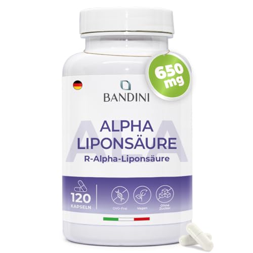 Bandini® Alpha-Liponsäure (Alpha Lipoic Acid) 650 mg Depot | 120 hochdosierte vegane Kapseln | Natürliches Antioxidans | Hohe Bioverfügbarkeit | Hilft bei Entzündungen | 4 Monats-Vorrat | Laborgeprüft