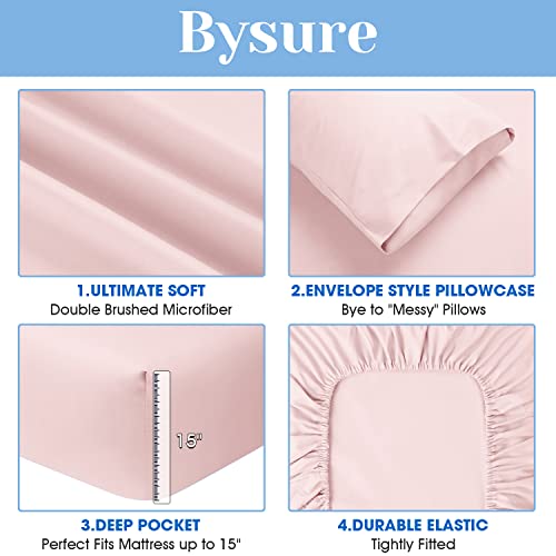Bysure Hotel Luxury Bed Sheets Set 6 Piece(Full, Light Pink) - Super Soft 1800 Thread Count 100% Microfiber Sheets With Deep Pockets, Wrinkle & Fade Resistant #TOP2