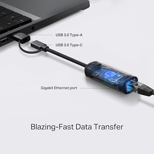 Image of TP-Link 2-in-1 USB 3.0 & USB C to Ethernet Adapter, RJ45 Gigabit LAN, Plug & Play, Aluminum Case, Ethernet Adapter for Laptop, Thunderbolt 4 /3 Compatible with Windows, Mac /iPad OS & More (UE310C)