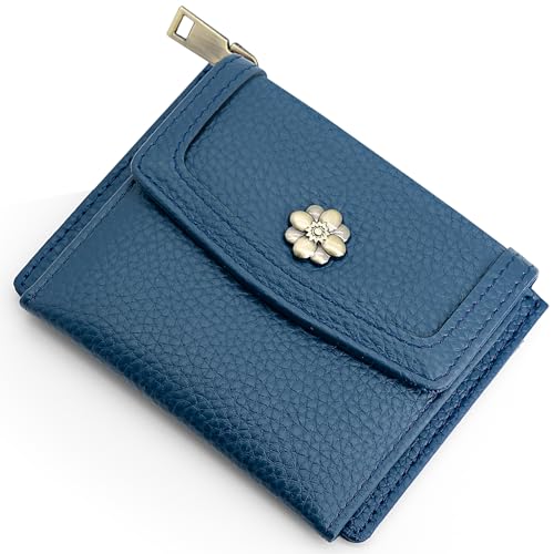 Image of XINNSTAR Card Case Slim Front Pocket Wallet for Women RFID Blocking Leather Credit Card Holder Trifold Small Wallets Woman with Zipper Coin Pocket