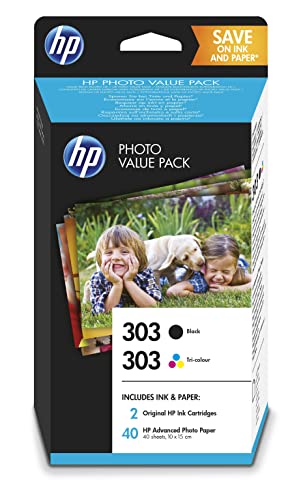 HP 303 Z4B62EE, Negro y Tricolor, Paquete de Ahorro, Pack de 2, Cartuchos de Tinta Originales, 40 Hojas de Papel...