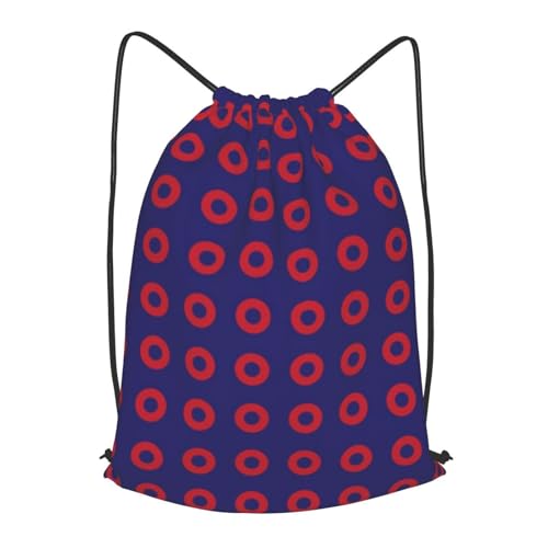 PFUFNYB Phish Red Donut Circles On Blue Drawstring Backpack String Bag Sport Gym Sackpack Waterproof Lightweight Beach Bag for Women Men