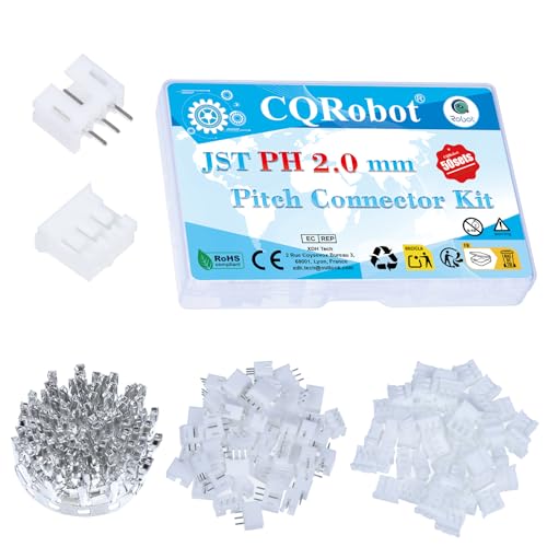 CQRobot JST PH 2,0 mm Paso 3-Pines Conector IC Enchufe Macho, Receptáculo Hembra Carcasa y T Forma Engarce Terminal Suite. 50 Juegos / 250 Piezas Cable a Placa Cable de Adaptador Componentes.