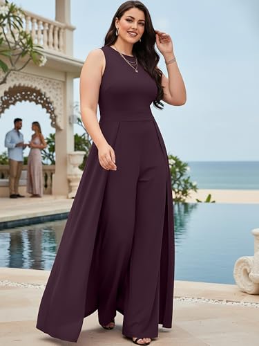Image of KOH KOH Womens Sleeveless Flattering Dressy Long Pant Cape Elegant Jumpsuit