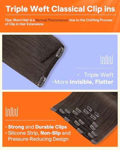 Image of Full Shine Clip in Extensions Mocha Brown | Real Hair Extensions Clip in Human Hair, for Thinning Hair, for Sports, 16 Inch 7 Pcs 120g