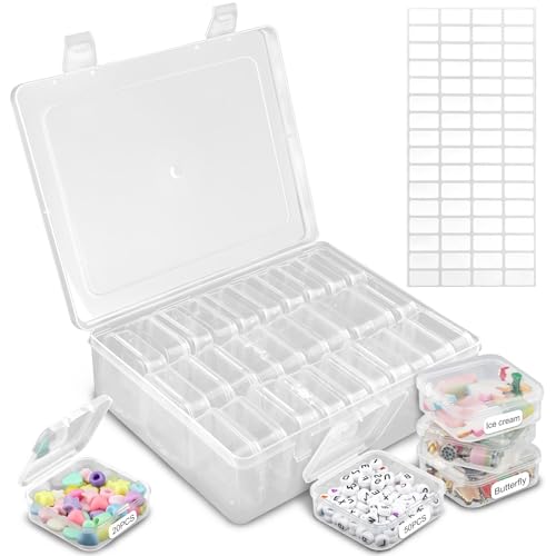 Image of Clear Plastic Bead Organizer, Bead Storage Containers with Label, 30pcs Small Storage Container Jewelry Making, Craft Supply Case with Lid, Craft Storage Box Bead Cases