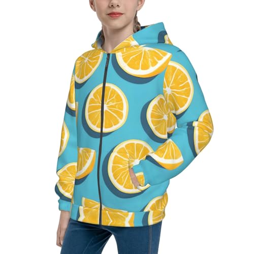 Lemon wedges Print Girls Athletic Zip Up Hoodies,Sweatshirts with Pockets Long Sleeve Hooded Jackets, for 7-18 Y