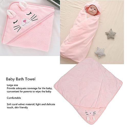 Serviette à capuche bébé en velours corail rose cadeau naissance - 3