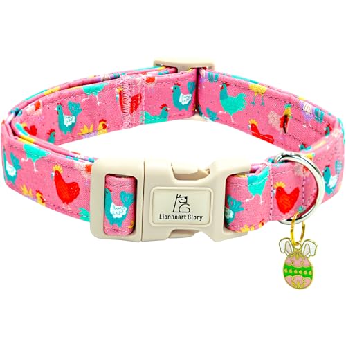 Lionheart glory Easter Dog Collar-Easter Chickens Eggs Dog Collars Female Pink Collar Adjustable Durable Soft Collar for Medium Dogs Pet Spring Summer Cute Collars
