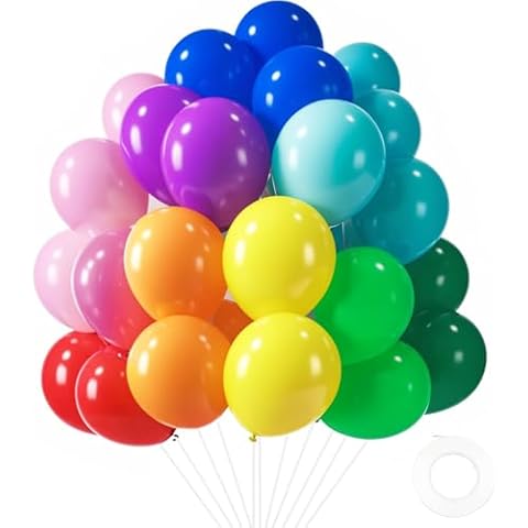 LovesTown 110PCS Rainbow Latex Balloons, 12 Inch Assorted Colorful Bright Helium Balloons Bulk with Ribbon for Engagement Birthday Baby Shower Wedding Anniversary Party Decorations Cover