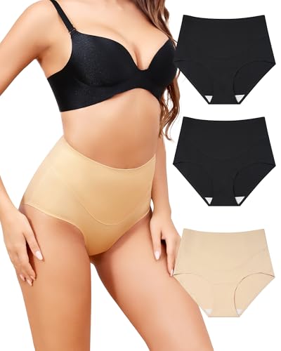 Aijolen Culotte Gainante Femme Ventre Plat Gaine Amincissante Culottes Sculptantes Taille Haute Slip Dim sous-Vêtements Invisible Slips sans Couture Shapewear Lot de 3 S-XXL