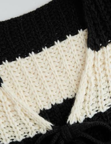 Women's Tie Front V Neck Knit Cardigan Jacket Coats Cute Long Sleeve Striped Sweaters Tops4