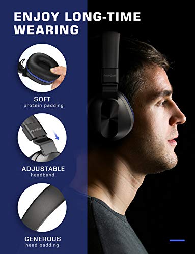 PeohZarr On-Ear Headphones New Version with Microphone, Lightweight Folding Stereo Bass Headphones with 1.5M Tangle Free Cord, Portable Wired Headphones for Smartphone Laptop Computer MP3/4-Blue