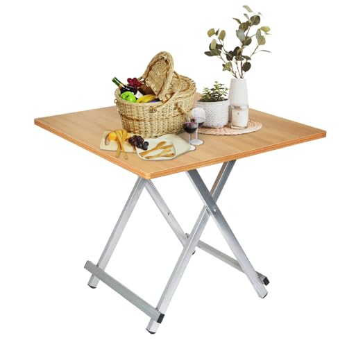 OHMG Table de Jardin,Guéridon de Balcon Résistante aux Intempéries,Table d’Appoint Pliante en Métal avec Aspect Bois,Table Haute Mange Debout...