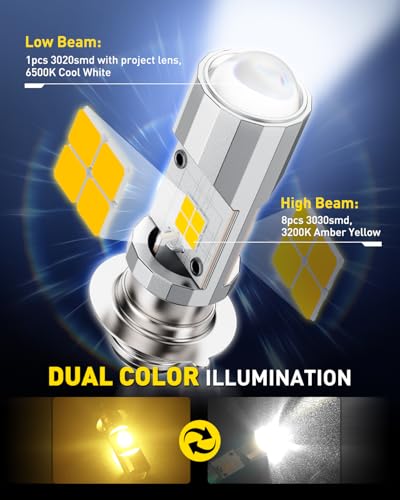 Image of AUXITO P15D H6M T19 LED Motorcycle Light Bulbs Daul Color Yellow /White 3000LM Super Bright High /Low Beam for ATVS UTVS Motorcycles, Canbus Ready, 1 Pack