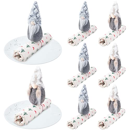 Set of 6 Gnome Napkin Rings- 3D Snowy Plush Christmas Napkin Holders Xmas Table Decor Holiday Gnome Handmade Swedish Tomte Elf Dolls with Ribbons for Xmas Thanksgiving Wedding Banquet Birthday Party