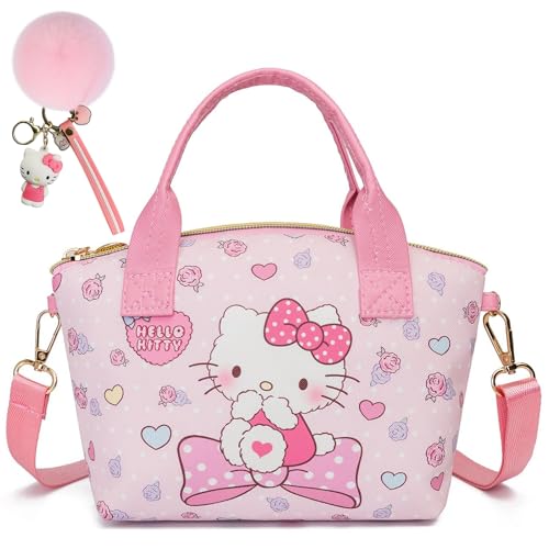 rasaro Cute Mini Pink Crossbody Bag with Pom Pom Keychain – Soft PU Leather Shoulder Messenger Purse for Women & Girls