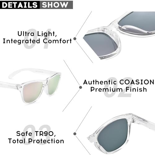 Image of COASION Classic Retro Kids Polarized Sunglasses for Boys & Girls Age 2-9 | UV400 Shatterproof Lightweight Sun Glasses with Brand Logo, Toddler Beach Outdoor Travel Sunnies, Children Summer Must-Haves