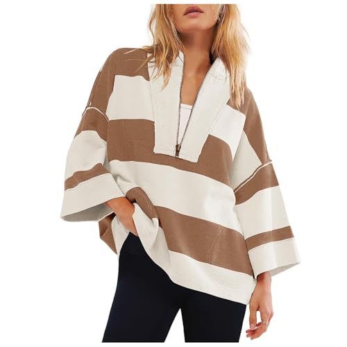 Womens Oversized Sweatshirt Quarter Zip Pullover V Neck Long Sleeve Color Block Shirts Fashion Teen Girls Y2k Clothes2